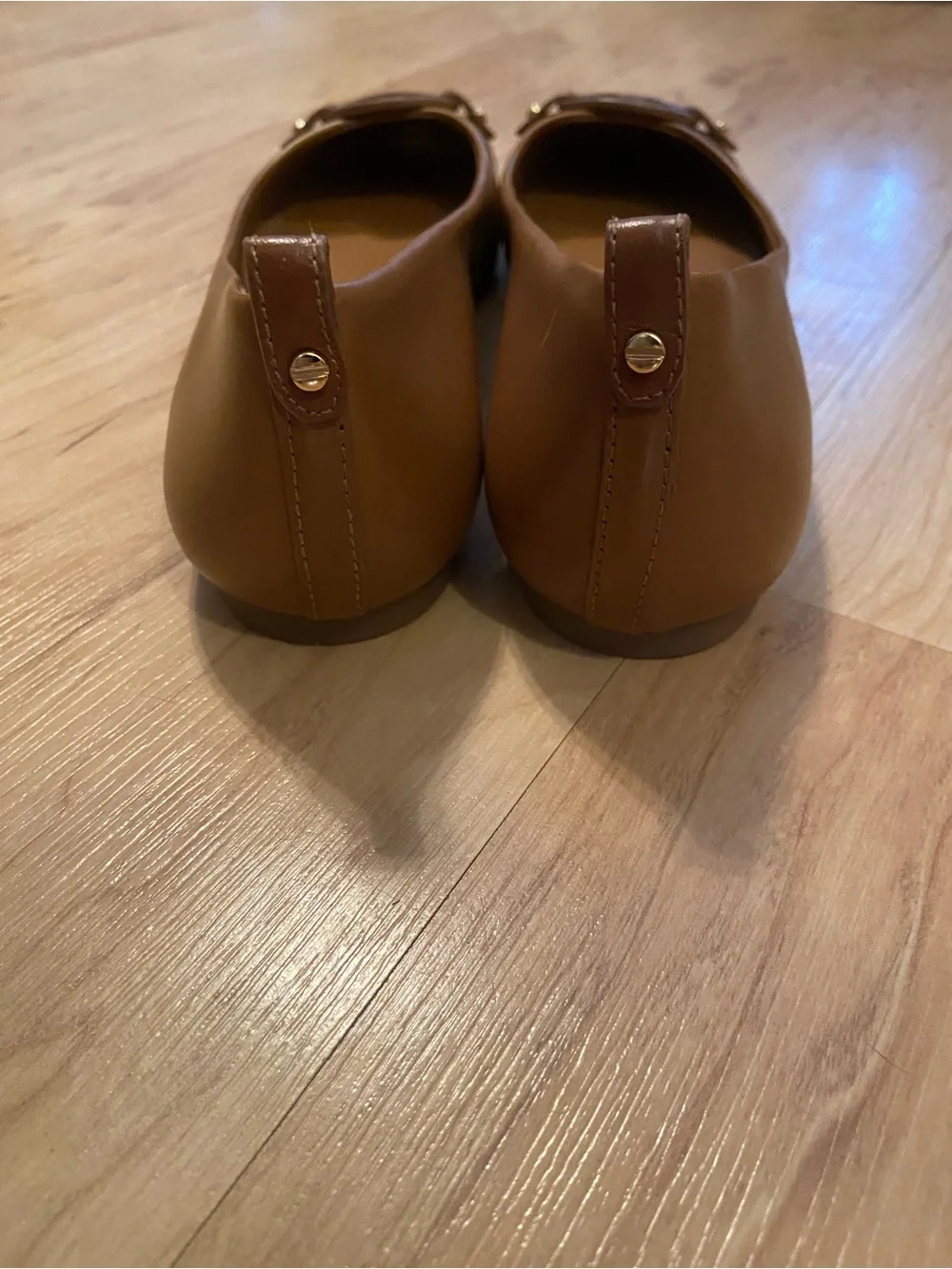 Tory Burch Cognac Leather Logo Ballet Flats